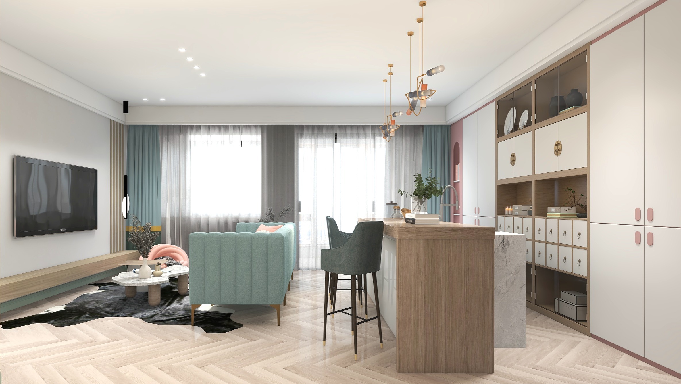 设计班长-德信海德公园83.00㎡A2’3室2厅1卫1厨装修效果图