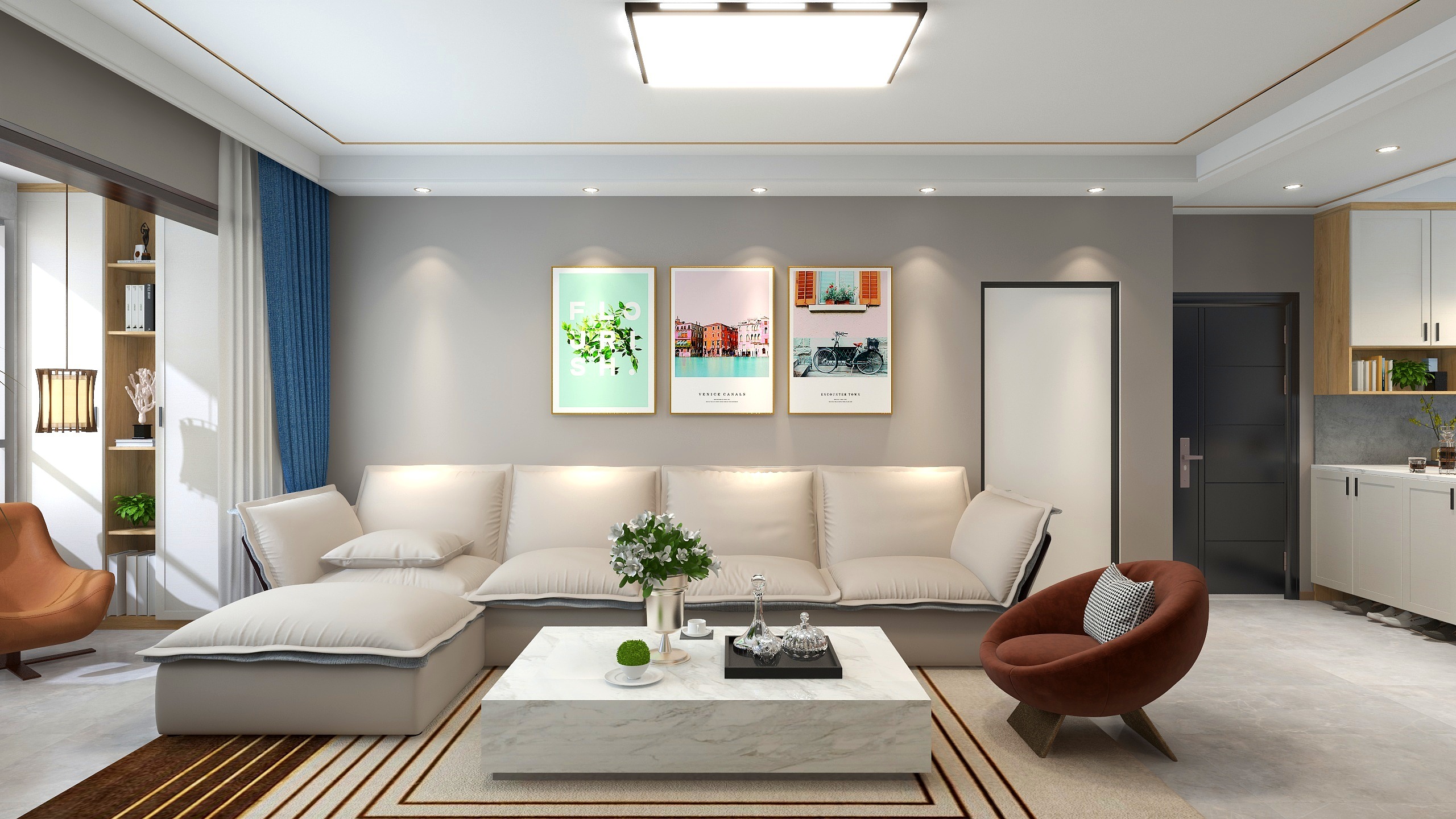 顾北南-(乾马)现代三室装修效果图