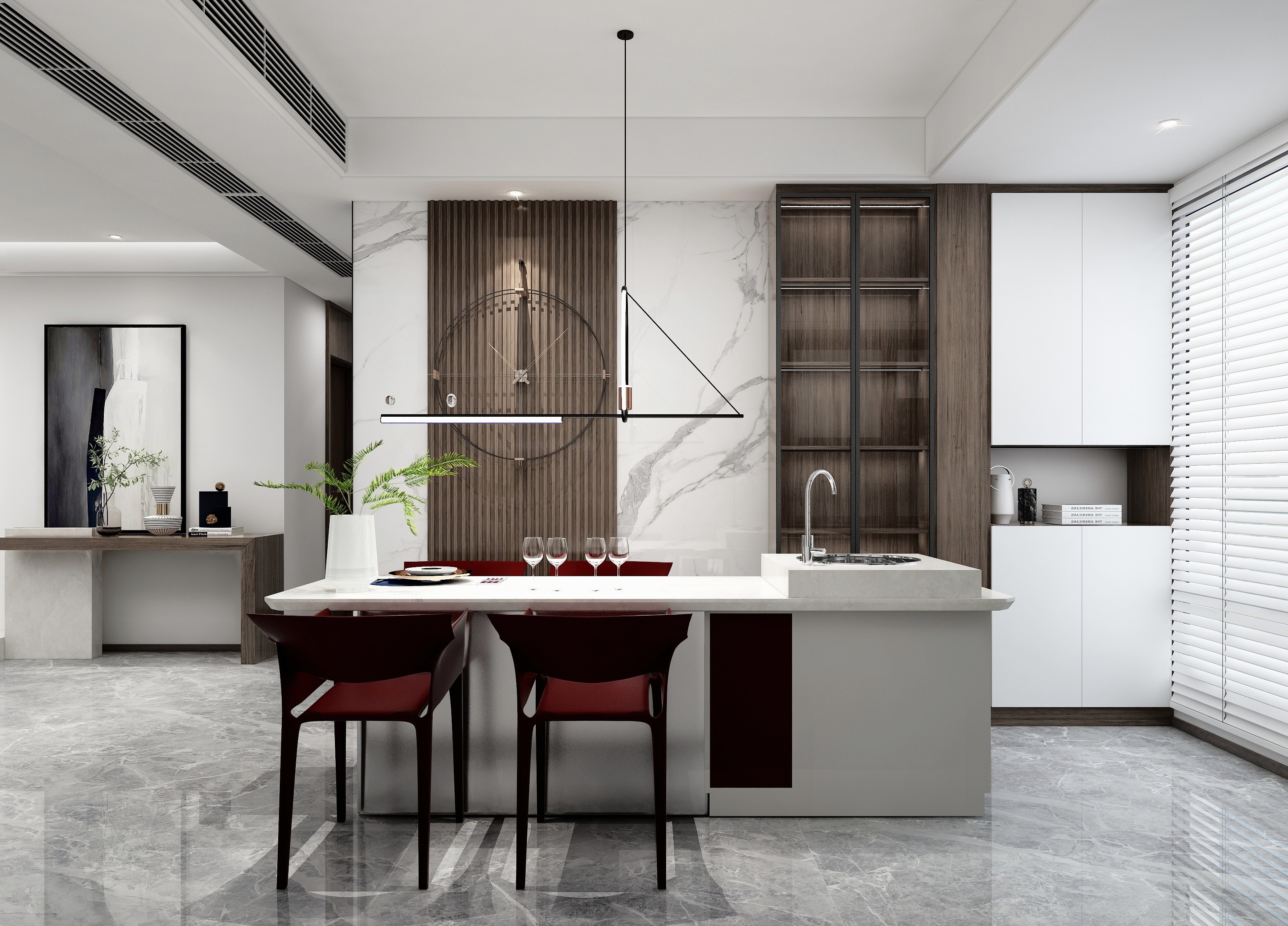 至简名设-文稳康-《轨迹》100平现代木饰|三居室装修效果图