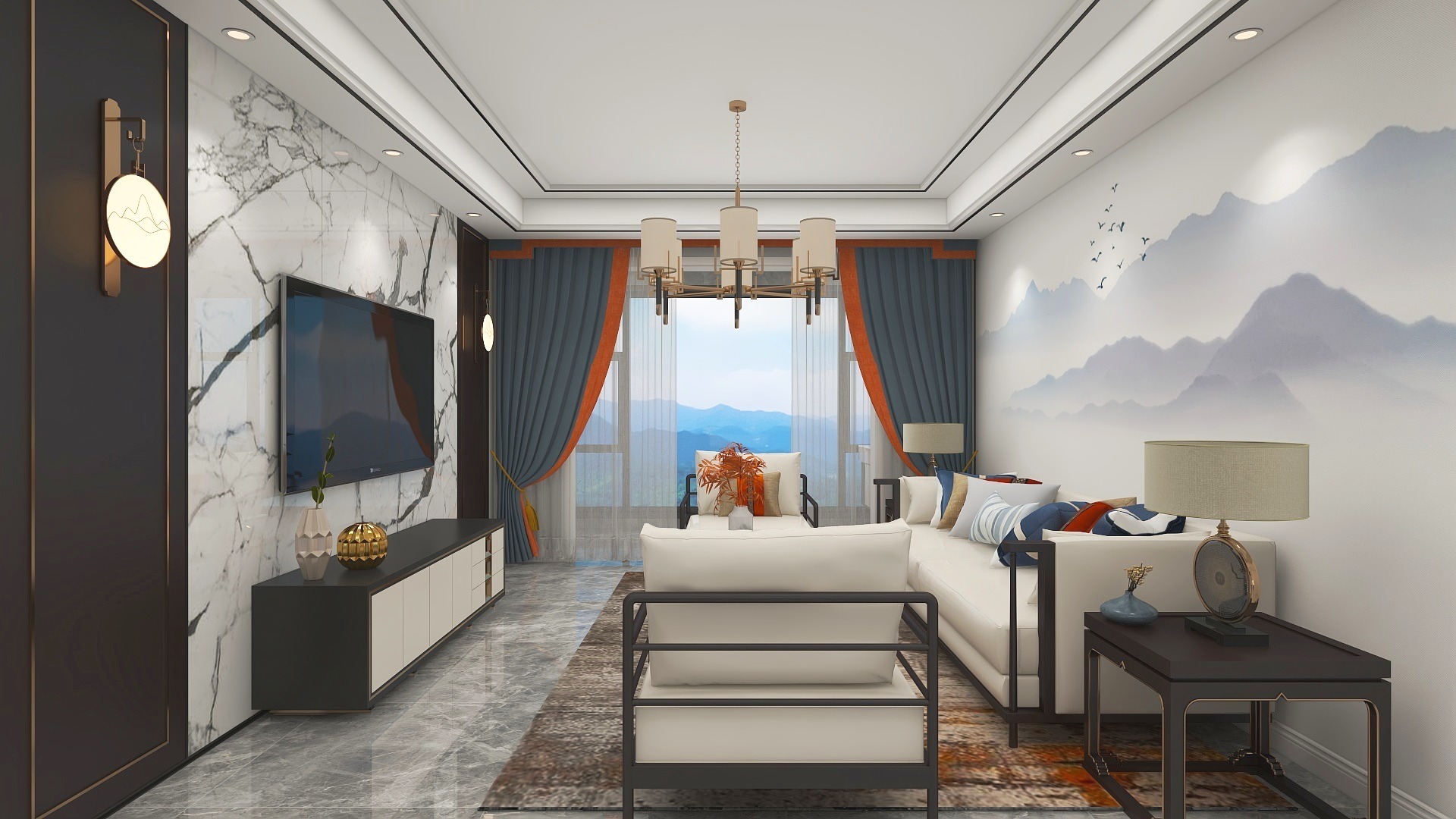 丁大伟-【鲲鹏湖一期】-新中式三居装修效果图