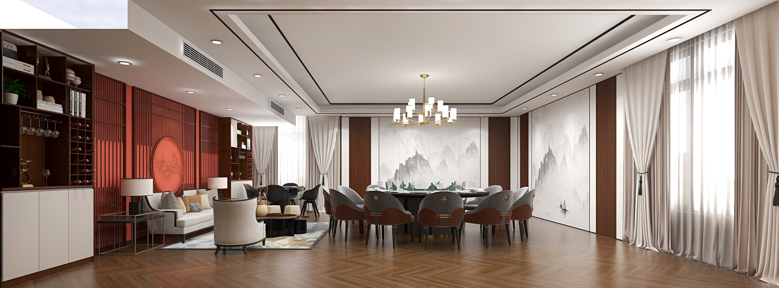 水泥搅拌师范工-广德大包厢方案1-红色背景装修效果图