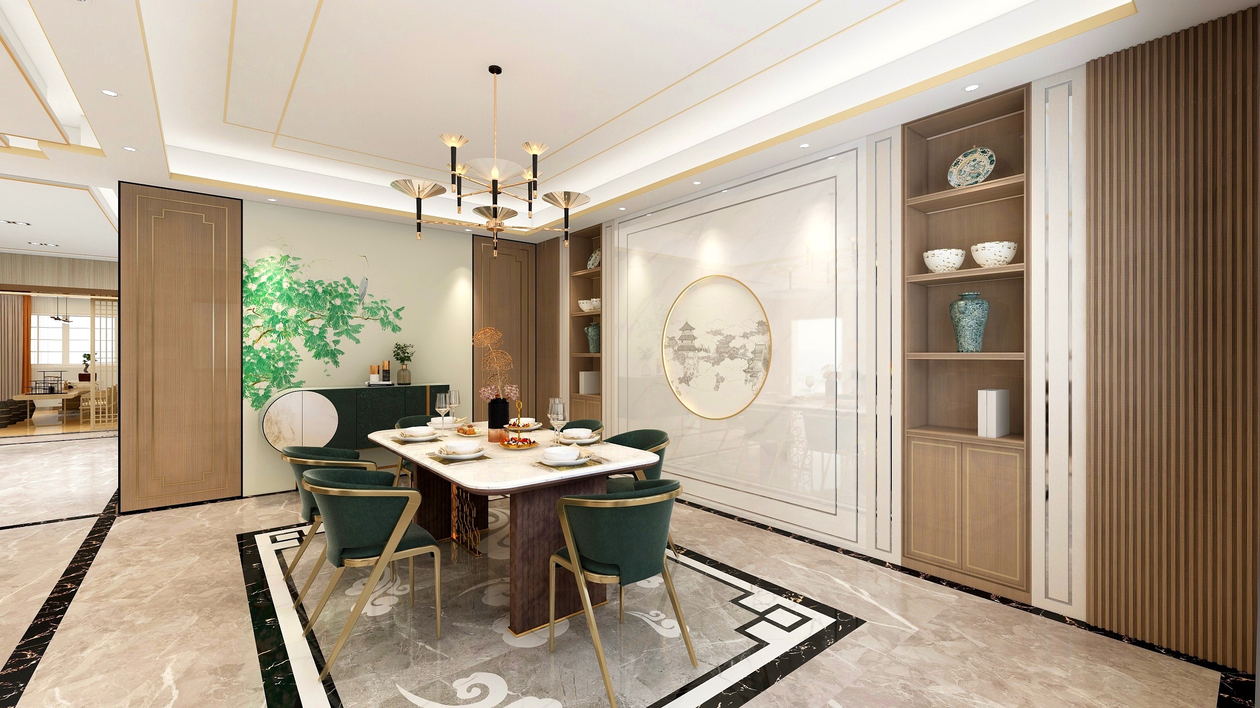 杨冬-《春华秋实》新中式286平米四居别墅装修效果图