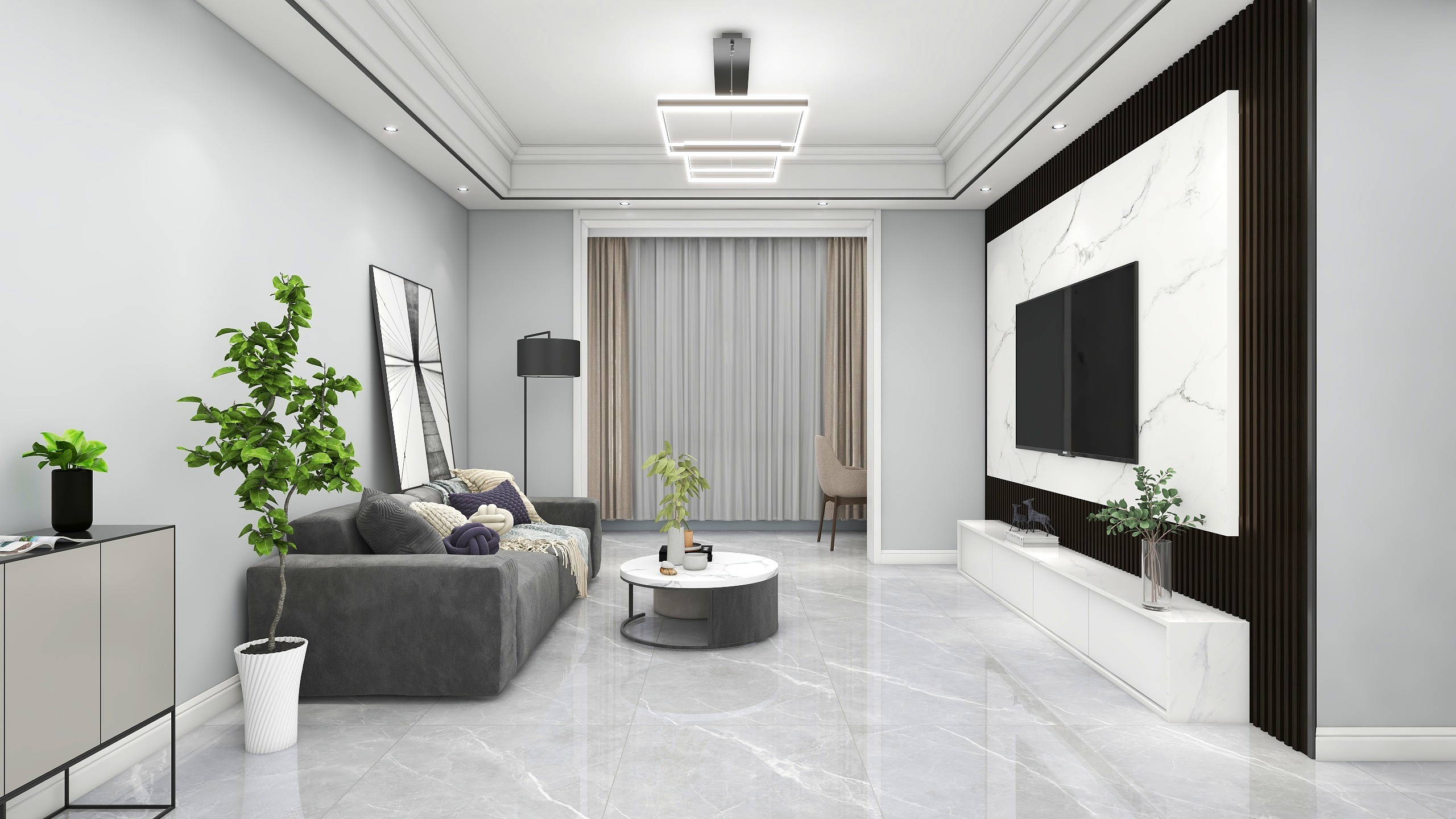 居家设计N-3-10.彭溪湖畔现代黑白灰装修效果图
