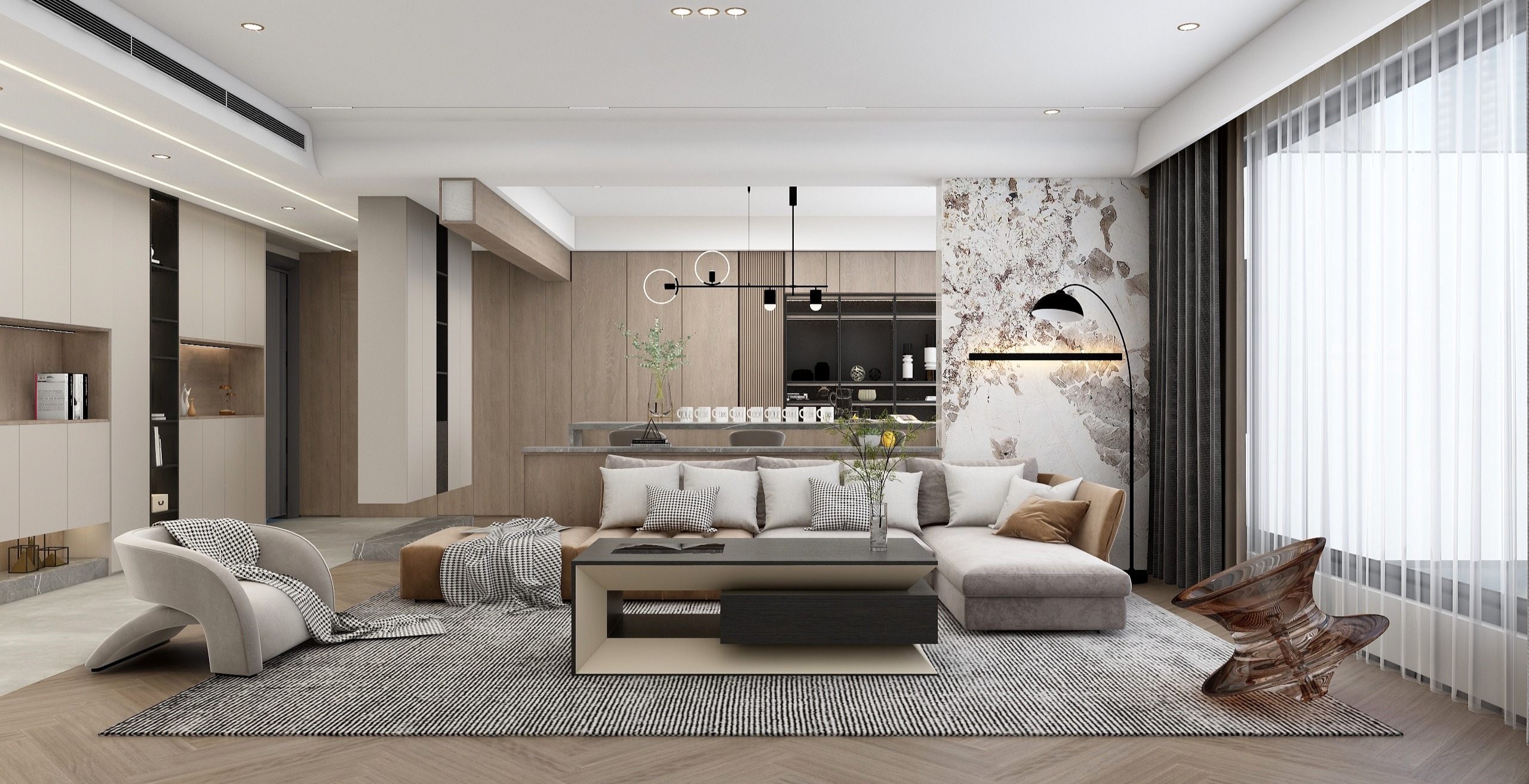 张煜强煜境设计-180平米现代客餐厅装修效果图