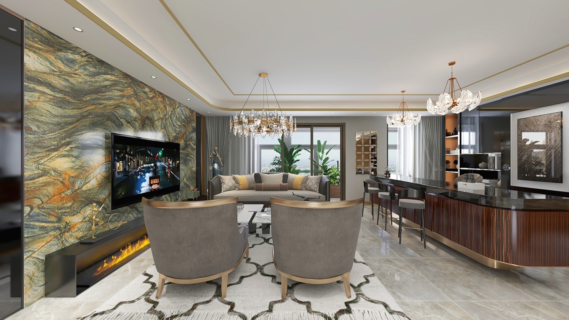 贾力祥-万科中央公园249户型增加吧台装修效果图