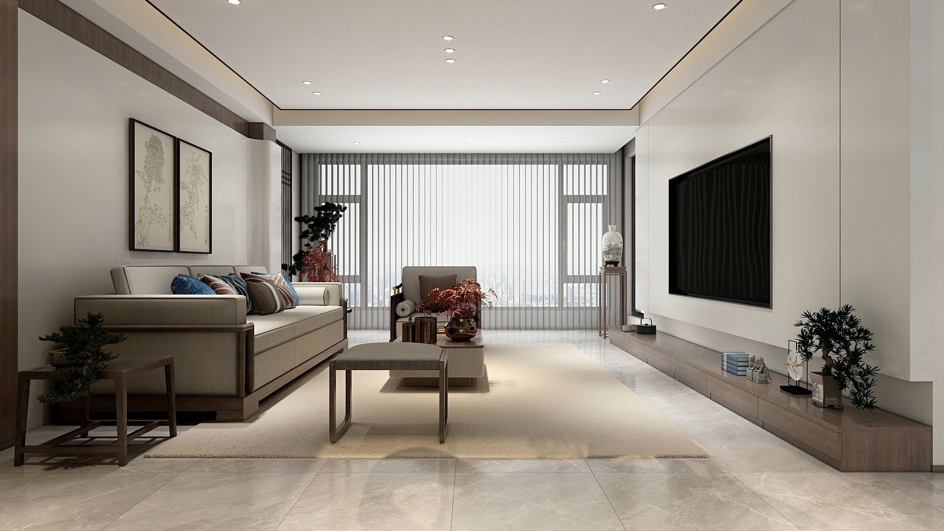 李青越-135方新中式三居室装修效果图