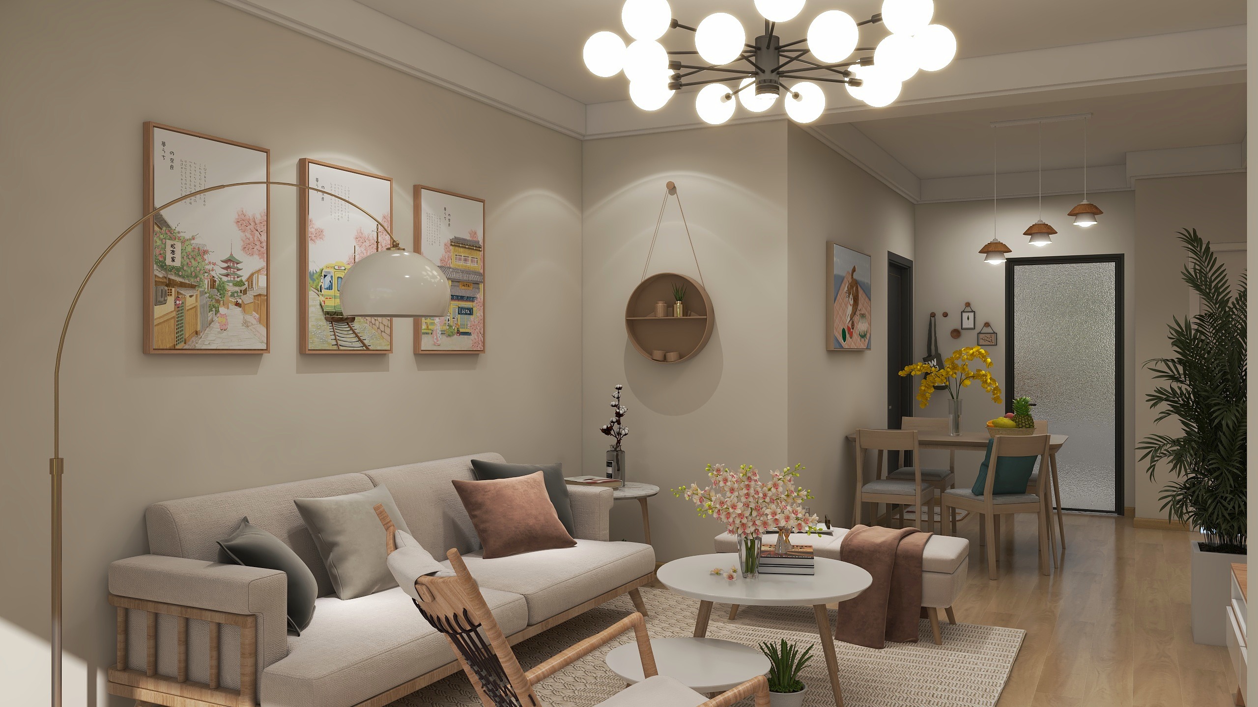 柒小强设计-日式86㎡2室装修效果图