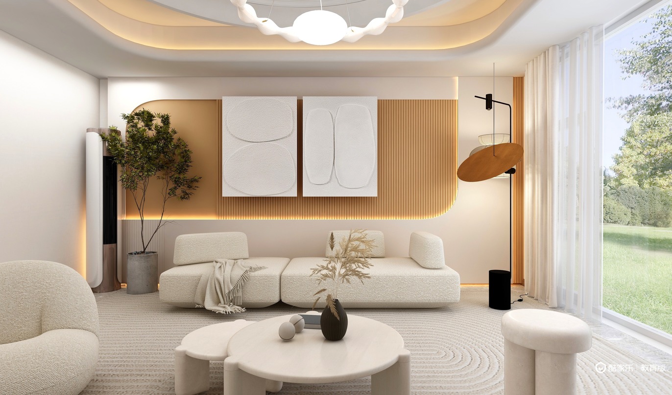 这是一间明亮的休息室，整体以白色和米色为主，给人一种温馨舒适的感觉。墙面装饰以米色为主，搭配白色的家具和装饰品，显得整洁大方。 