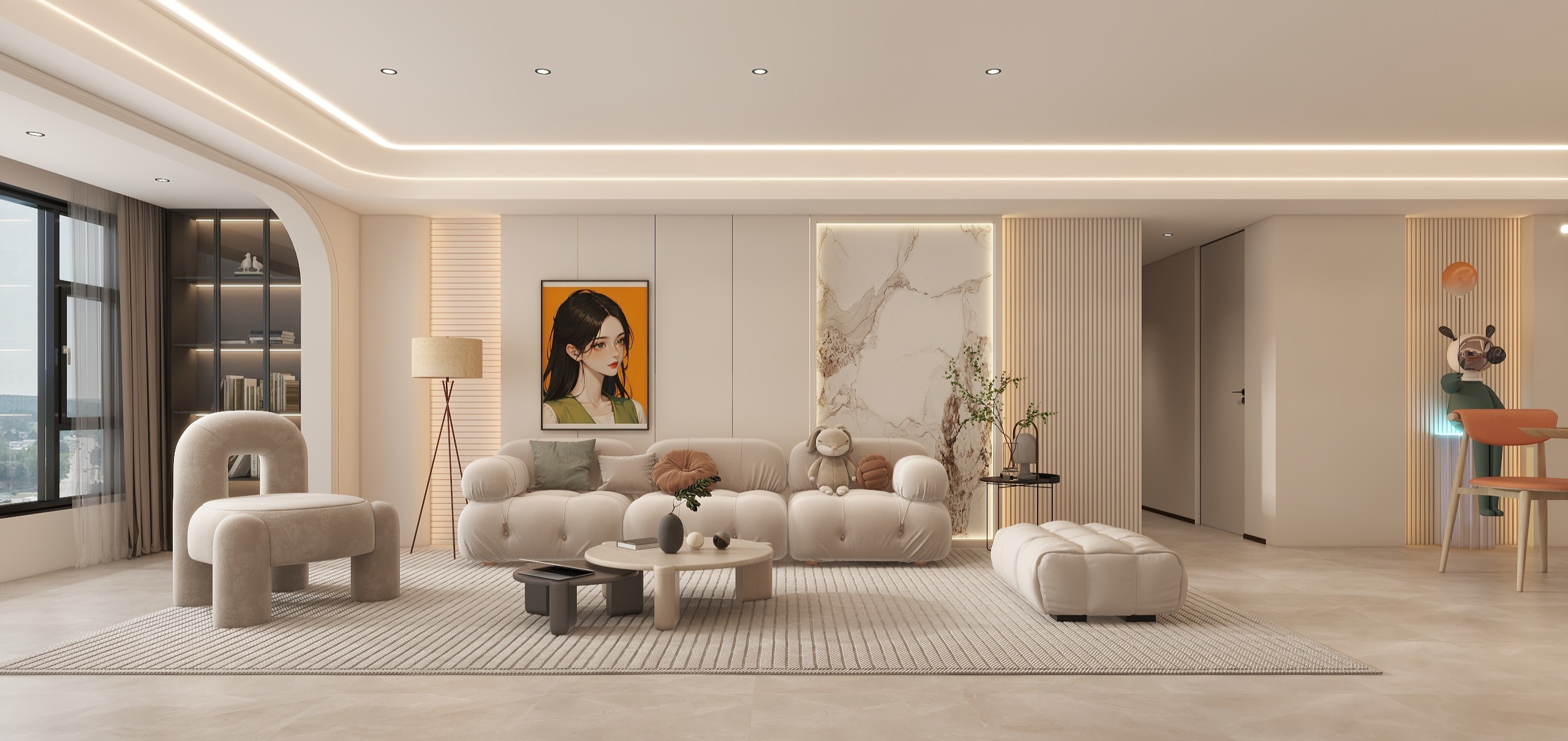 TS33333-澳門金融中心奶油190㎡3室装修效果图