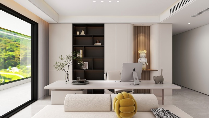 Contemporary Home Office with Yellow Accent
