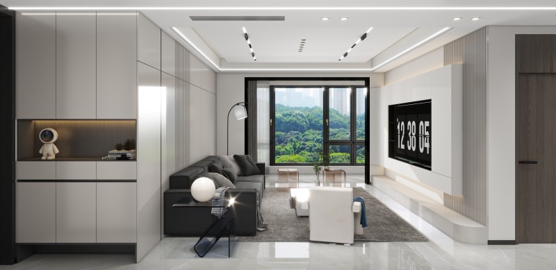 Modern Minimalist Living Room in Gray Tones