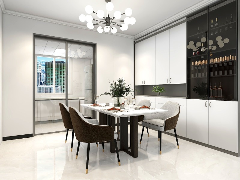 Modern Dining Room Design with Sleek White Cabinetry