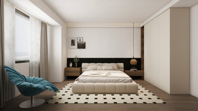 Minimalist Creamy Bedroom with Comfort
