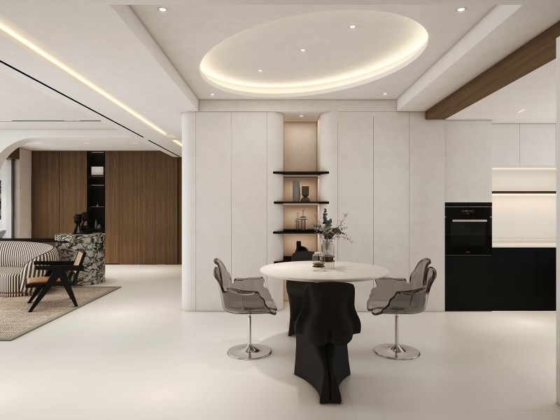 Modern Minimalist Dining Room with Black & White