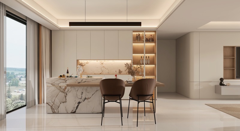 Modern Minimalist Dining Room with Brown Accents