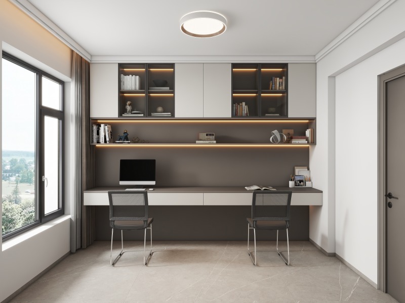 Minimalist Home Office with Brown Accents