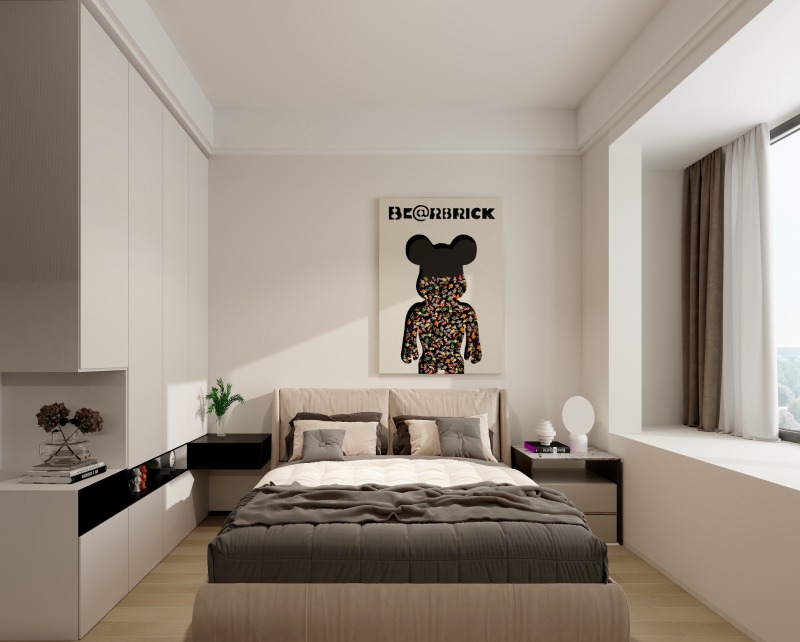 Modern Minimalist Bedroom with Artwork