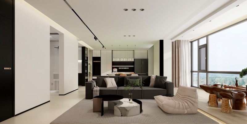 Modern Minimalist Living Room with Gray Tone