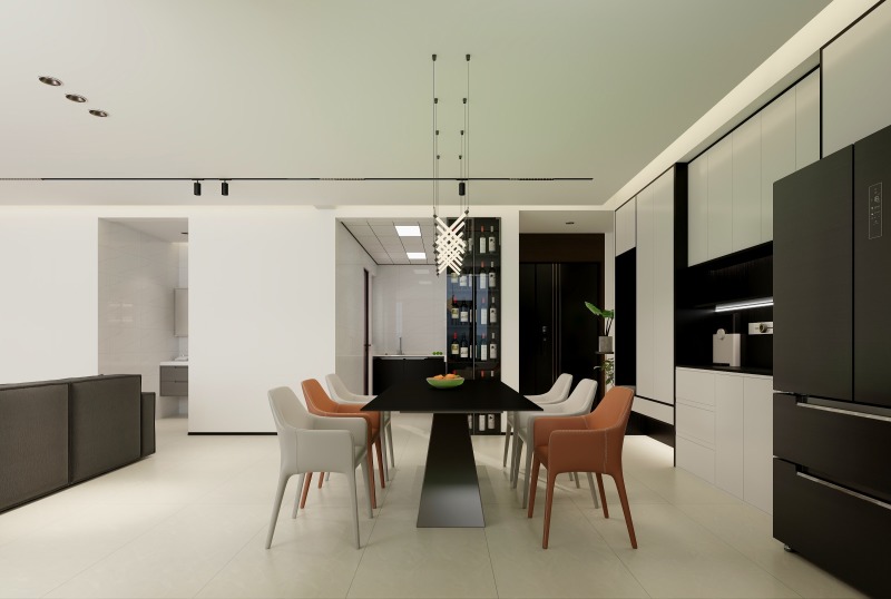 Modern Minimalist Dining Room with Black & White Accents