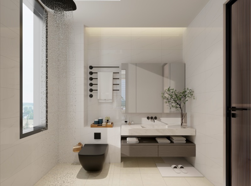 Modern Minimalist Bathroom with Black Accents