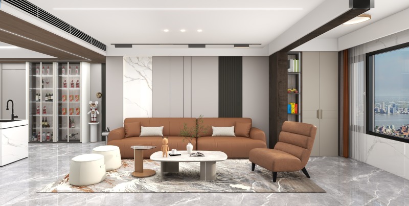 Contemporary Orange-Gray Living Room Elegance