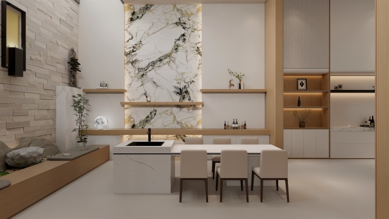 Modern Minimalist Dining Room with Beige Tone