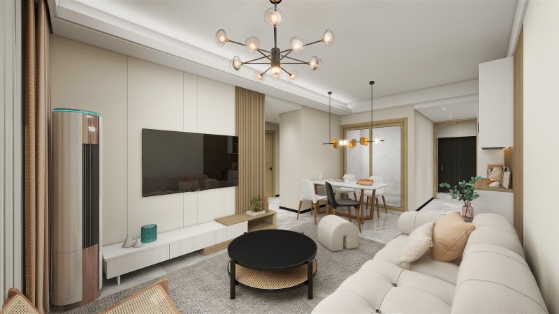 Modern Minimalist Living Room with Beige Accents
