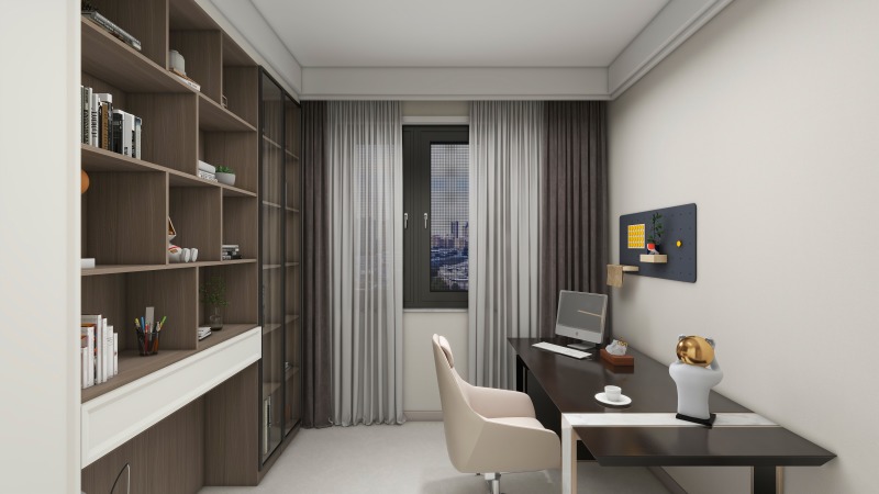 Modern Minimalist Home Office with Brown Touches