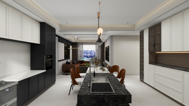 Modern Minimalist Dining Room with Black & White Contrast