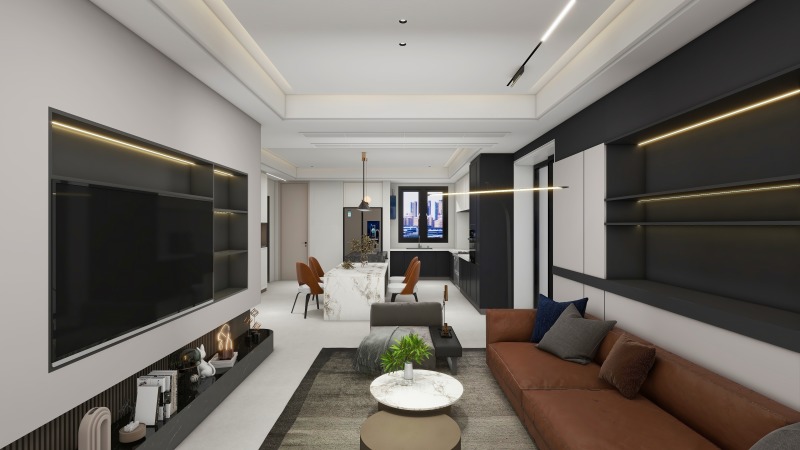 Modern Minimalist Living Room with Orange Accents