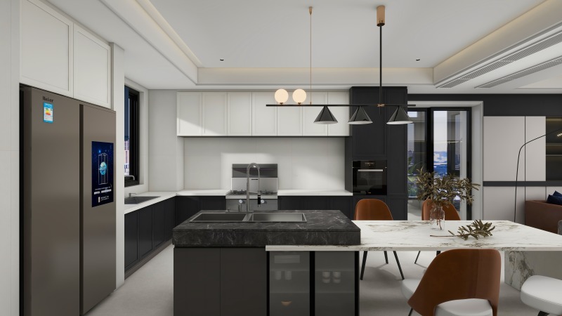 Modern Minimalist Kitchen with Black & White Design