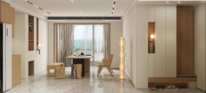 Minimalist Dining Room with Wood Tones