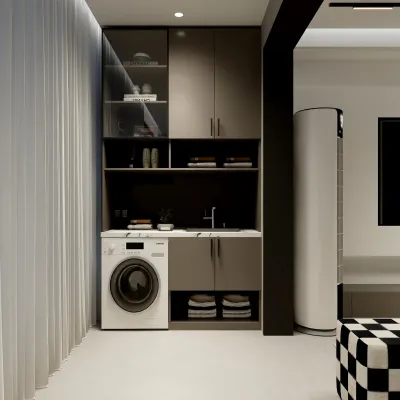 Modern Utility Space with Black & White Accents