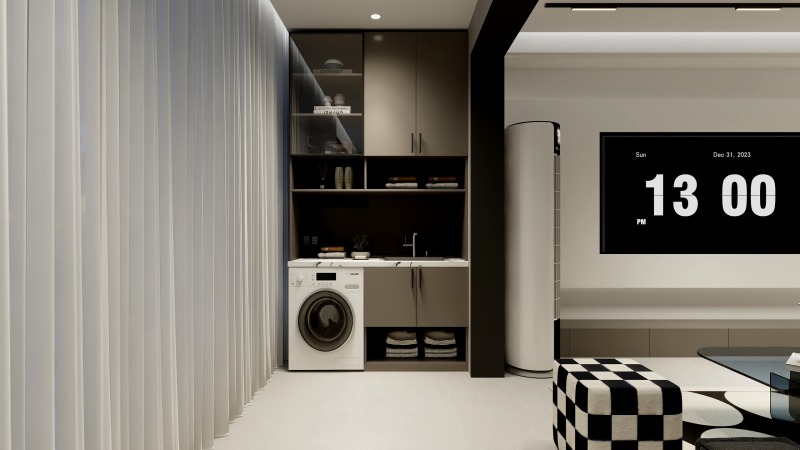 Modern Utility Space with Black & White Accents