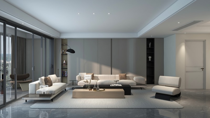 Contemporary Minimalist Living Room with White-Gray Tone