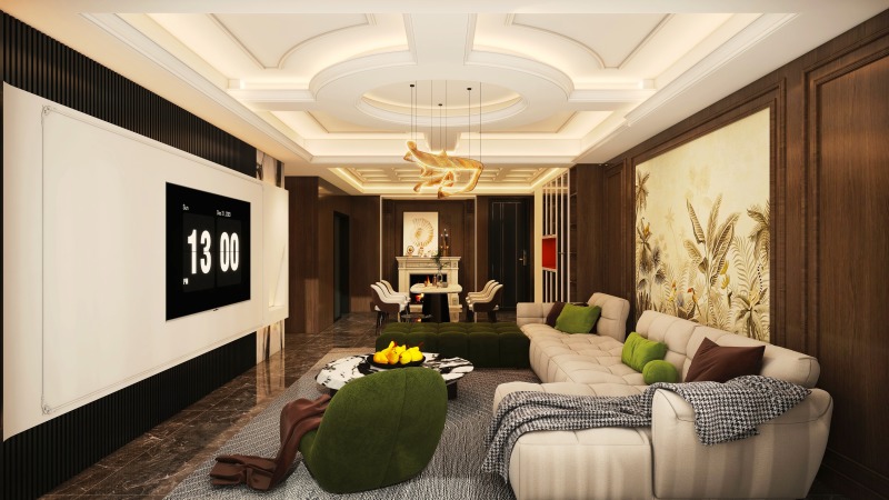 Elegant Gold-Tone Modern Luxury Living Room