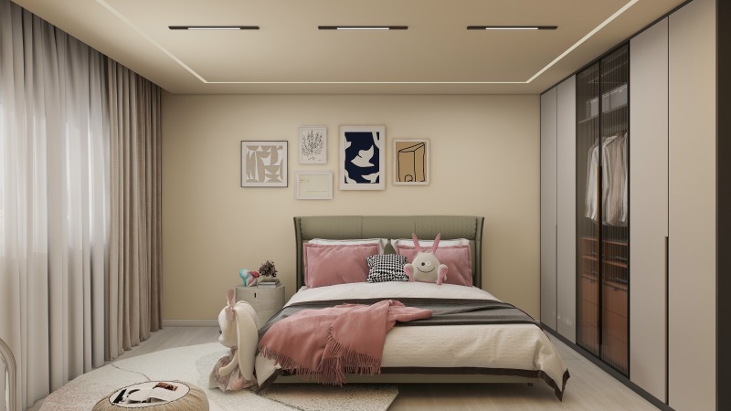Contemporary Minimalist Kids' Room with Beige Tone