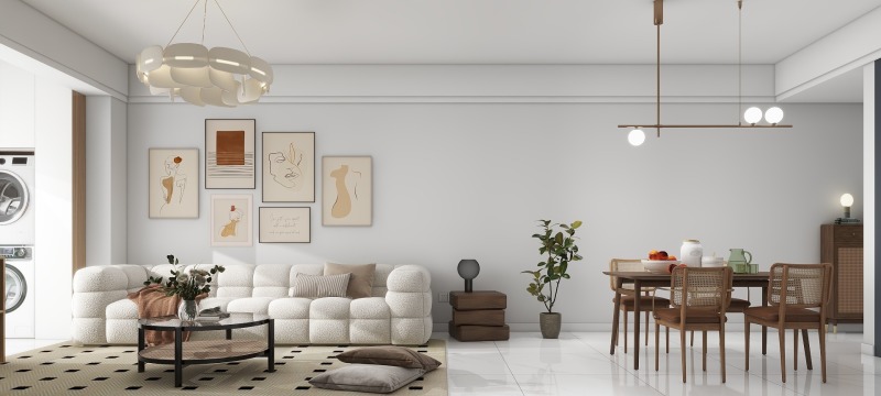 Creamy Minimalist Living Room with Art