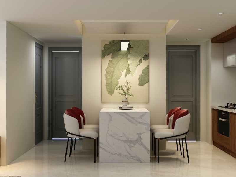 Minimalist Dining Room with Golden Touches