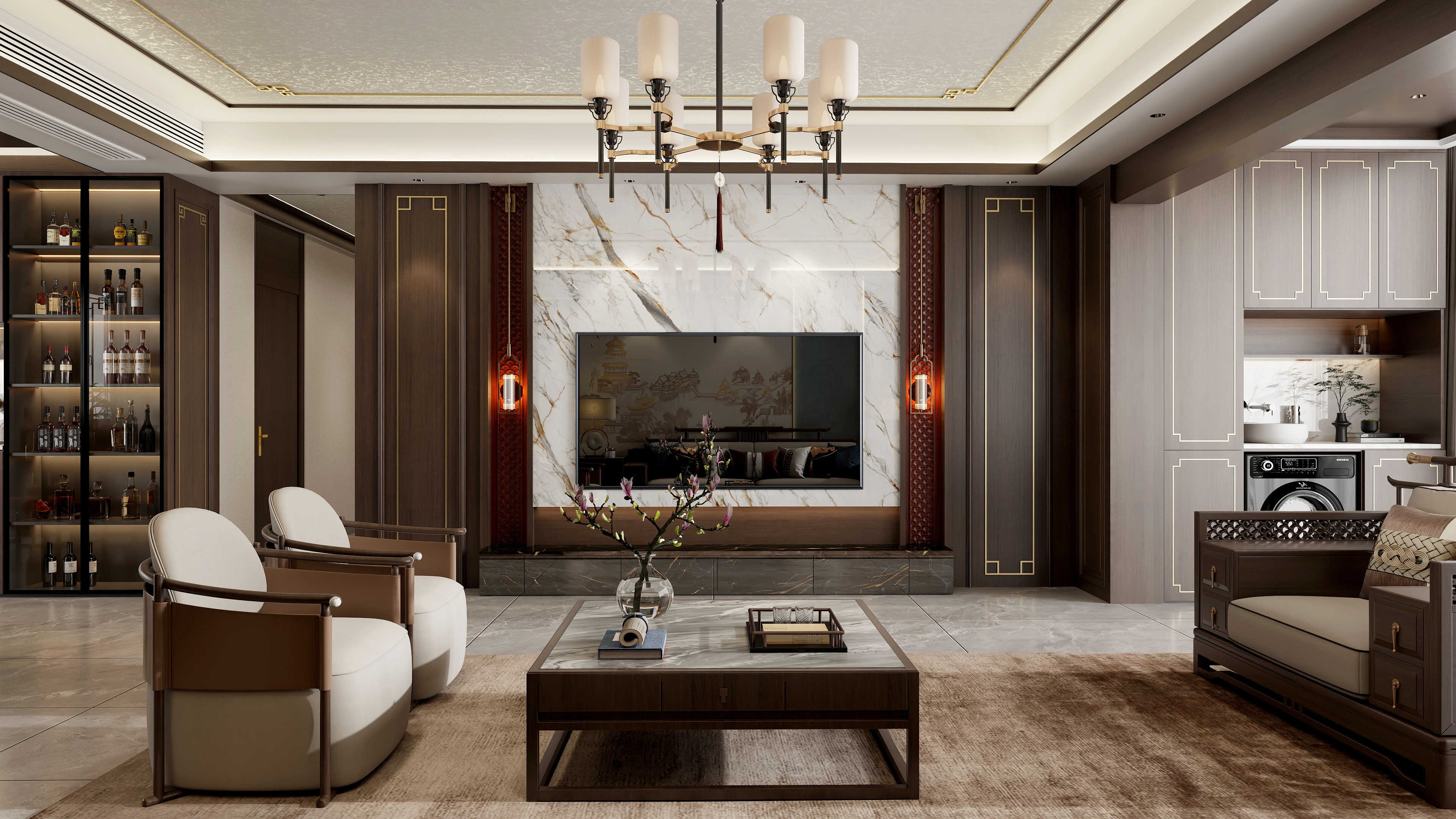 龙珠设计-新中式 小区房177㎡4室装修效果图