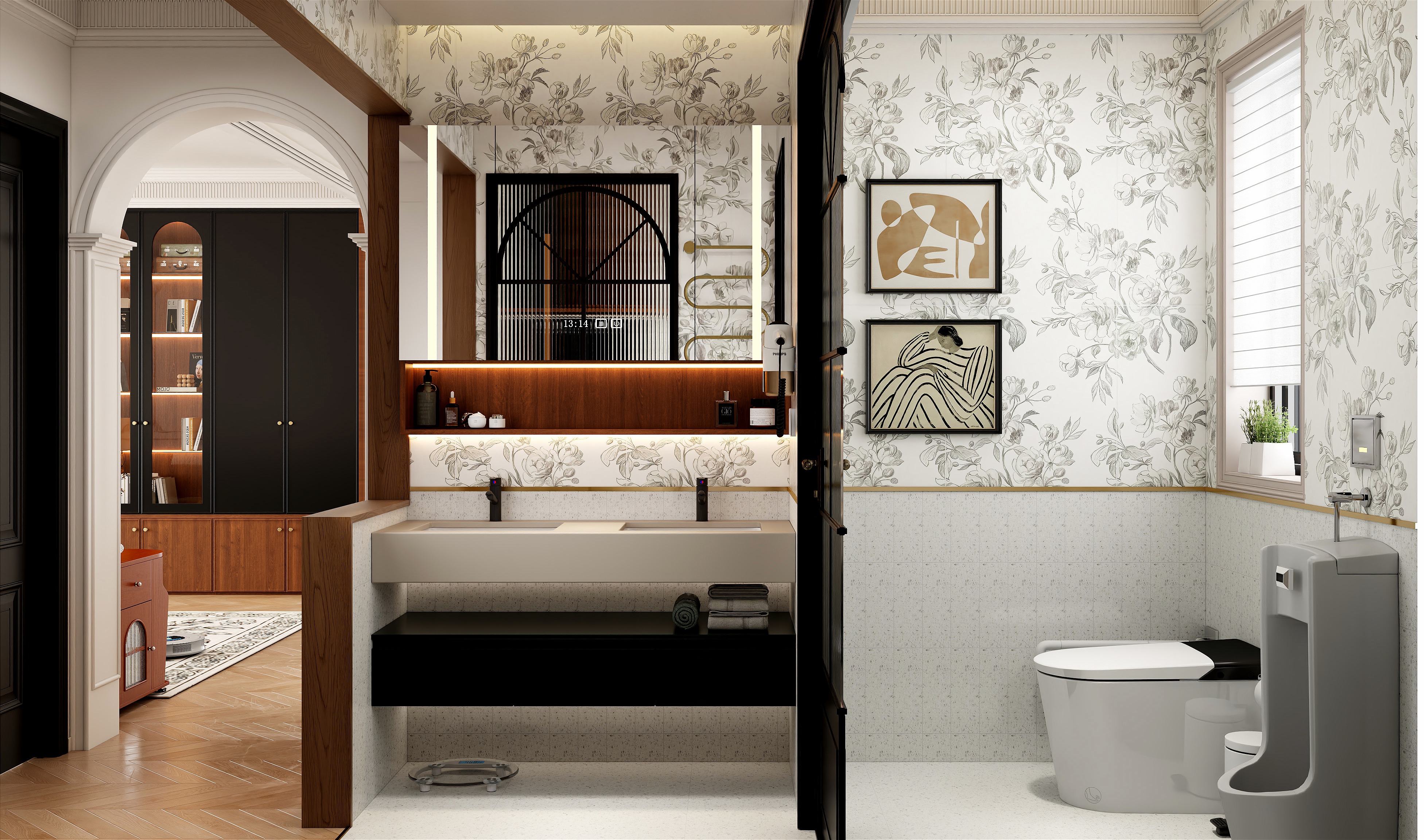 点点设计.-全友全屋定制387-古韵绿+黑莓色一层干区装修效果图第2张