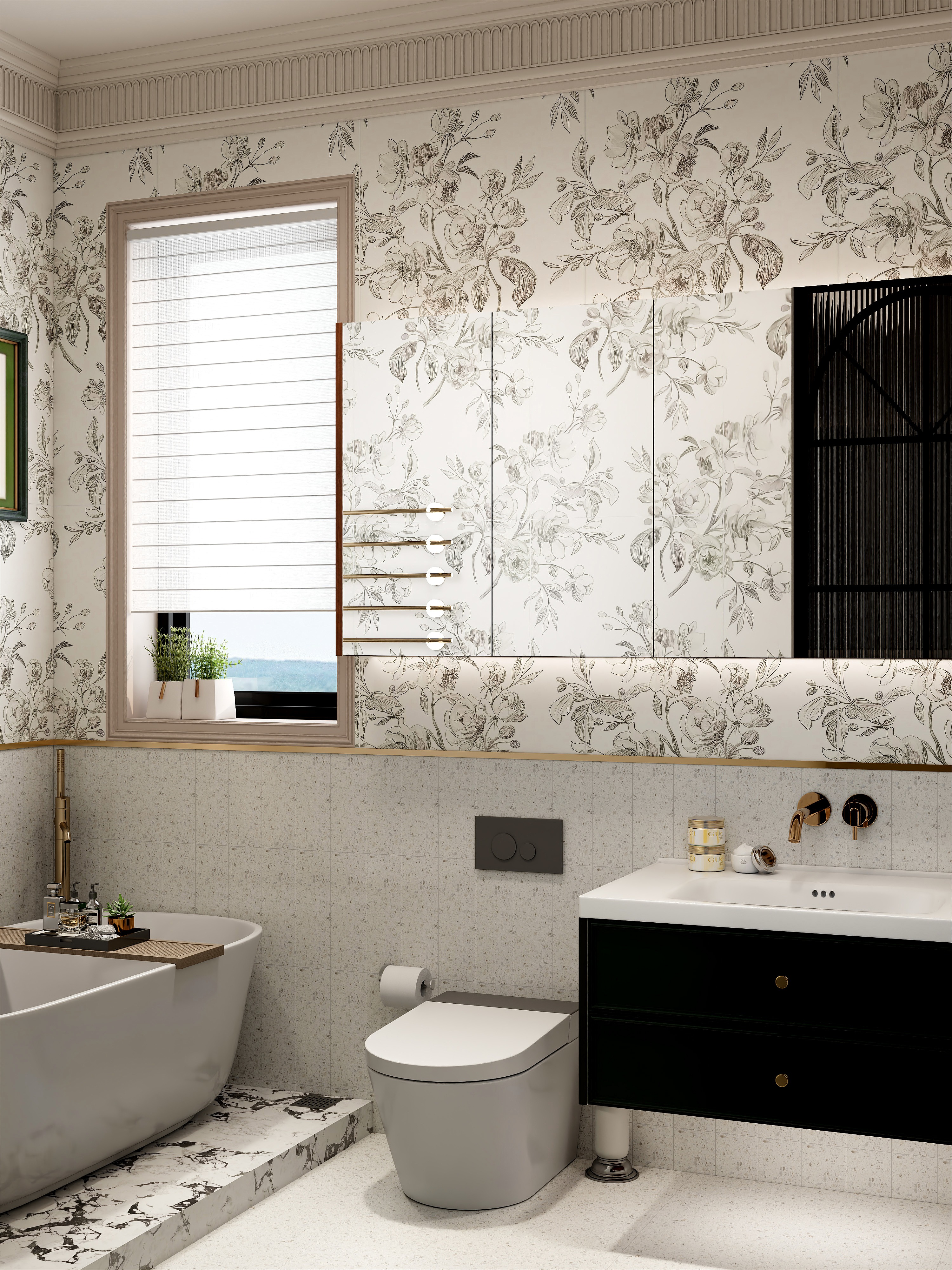 点点设计.-全友全屋定制387-古韵绿+黑莓色一层主卫装修效果图第1张