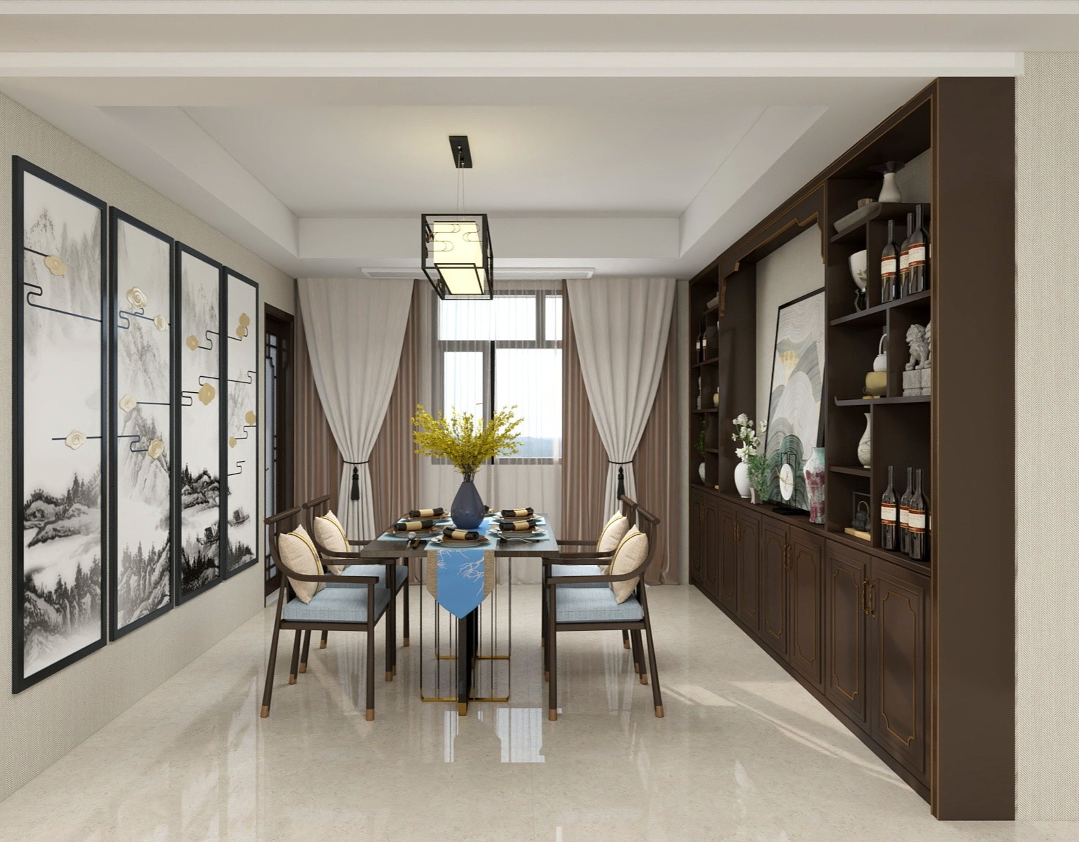 亚美装饰设计-佳宏世纪城中式客餐厅装修效果图