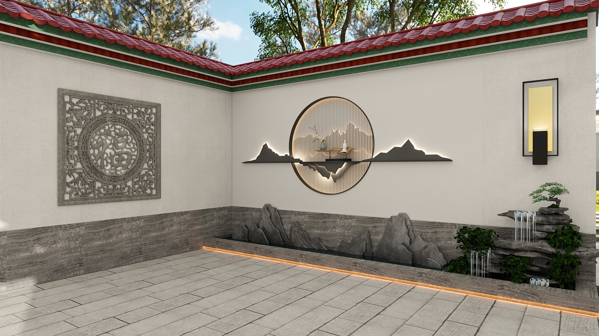 方案链接-中式庭院景墙设计装修效果图