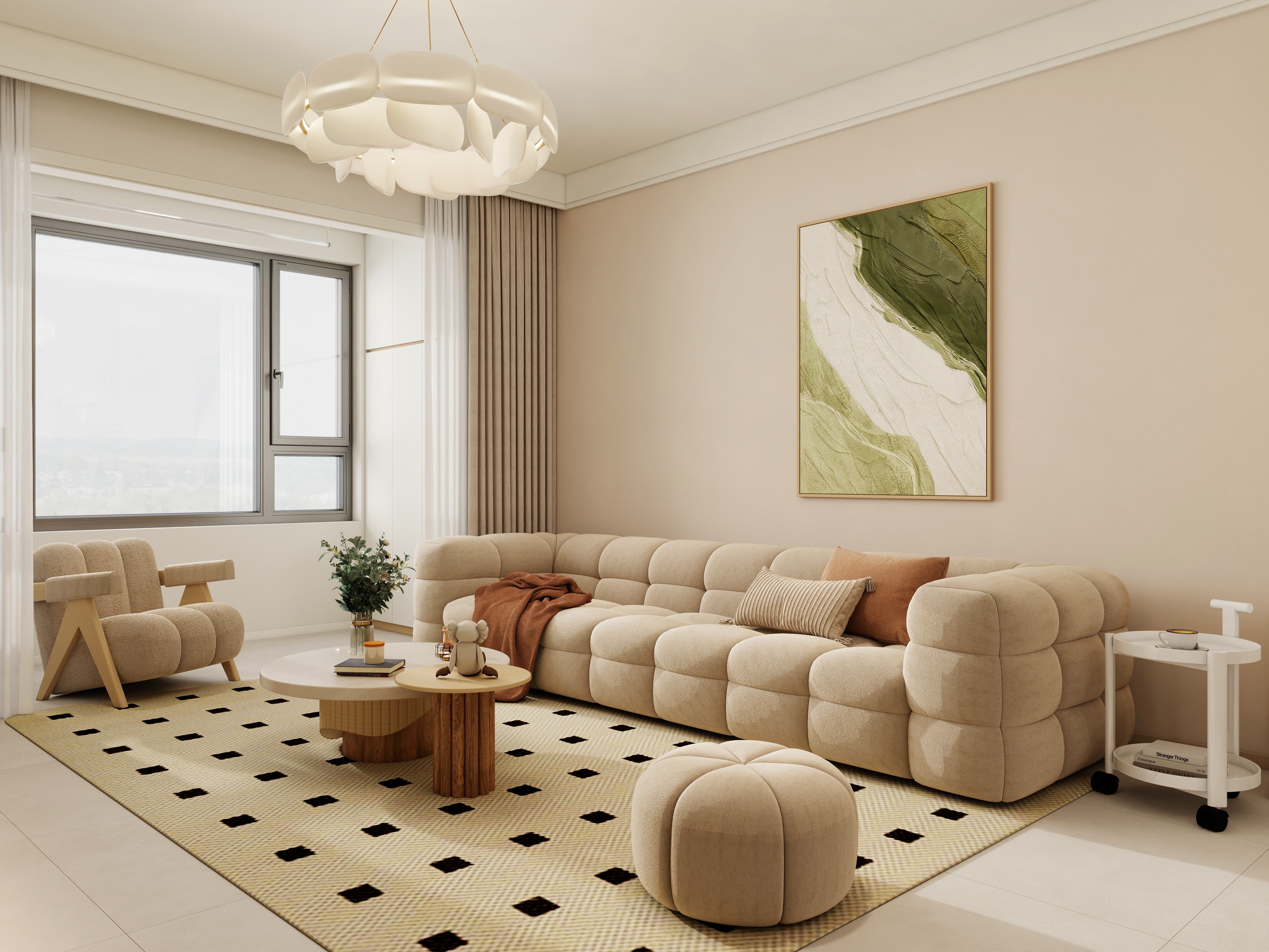 李佳洋-星泓帝景95平奶油原木风3室装修效果图