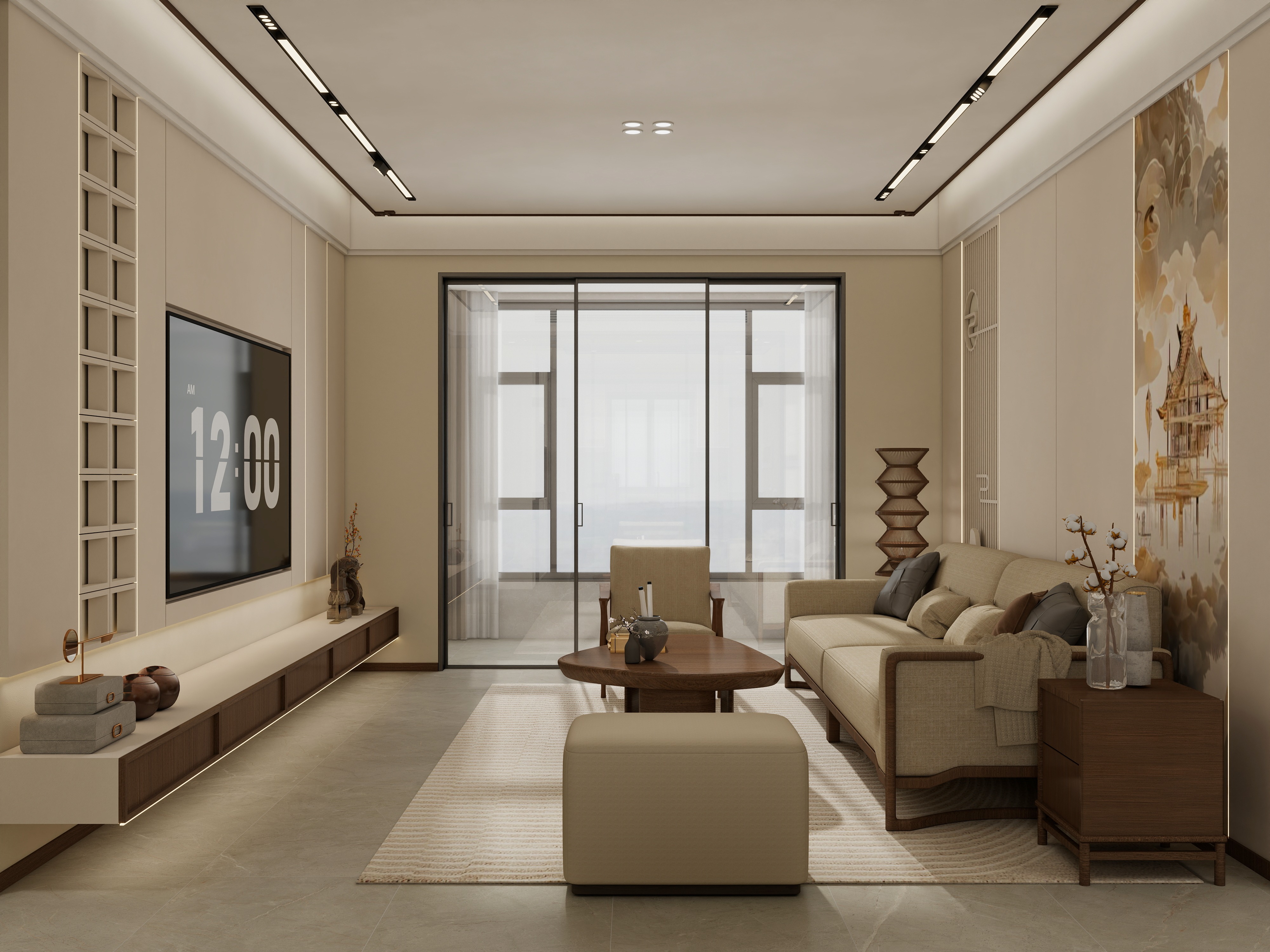 庄育霖-保利江锦108平新中式3室装修效果图