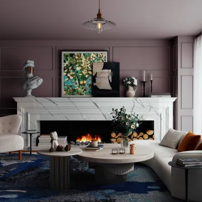 Elegant Living Room Design with Purple Walls