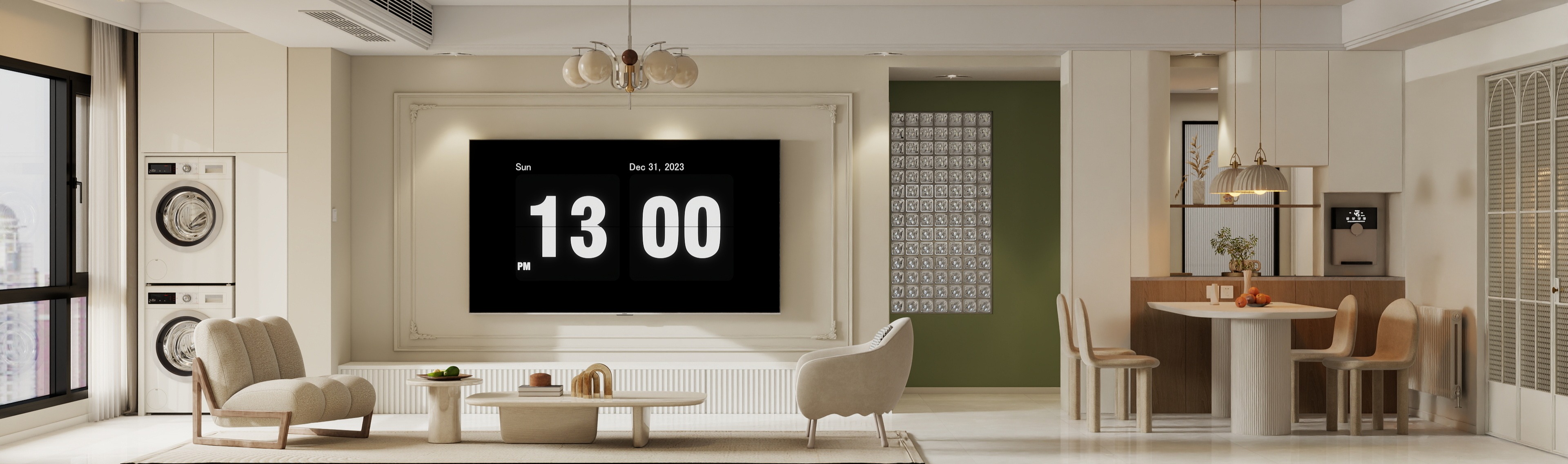 设计师珂源-美联奥公馆奶油112㎡3室一层客餐厅装修效果图第5张